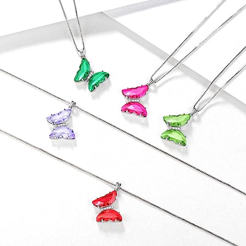 Aurora Tears Butterfly Necklace Earrings Ring Bracelet - Women 925 Sterling Silver Animal Butterflies Birthstone Pendant Crystal Wedding Birthday Jewelry - color: pendant-A.January