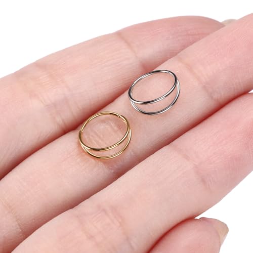FUNLMO Double Hoop Nose Ring Conch Piercing Jewelry Septum Ring Cartilage Earring Tragus Helix Rook Daith Piercing Jewelry 316L Surgical Steel - color: Silver,double open stack,22g