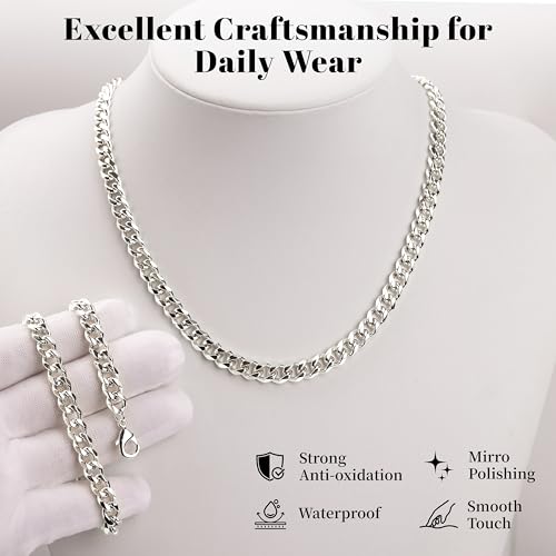 WomenGifts Cuban Link Chain Necklace for Women, Waterproof 14k Gold Silver Plated Chain Choker, Non Tarnish Stainless Steel Jewelry, 3.5/5/6/8/11mm,14/16/18 Inch Thin&Chunky&Thick - color: Silver, style: 8MM-18"