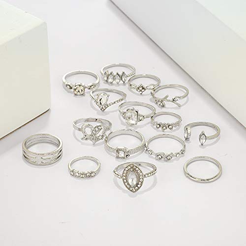 HUJUON 27-34PCS Knuckle Rings Set for Women Stackable Finger Ring Sets Vintage Joint Midi Rings Gold/Silver Star Moon Stacking Rings for Women - style: 34PCS