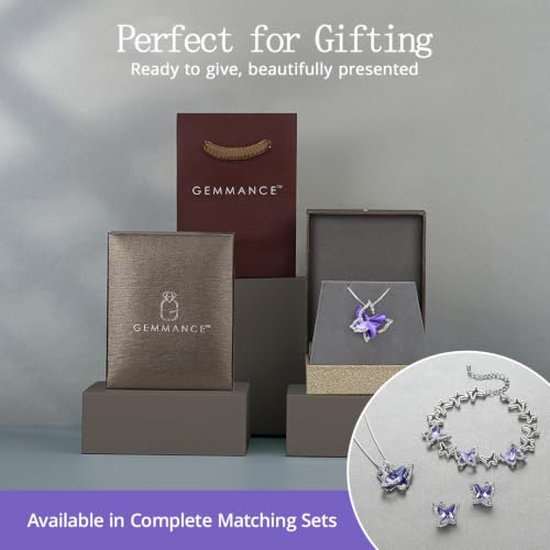 Butterfly Necklace, Birthstone Crystal, for Women, Silver Tone Pendant Jewelry, Anniversary Birthday Gift for Her, Wife & Mom, 18"+2" - color: 02b-February Birthstone - Tanzanite Purple Crystal
