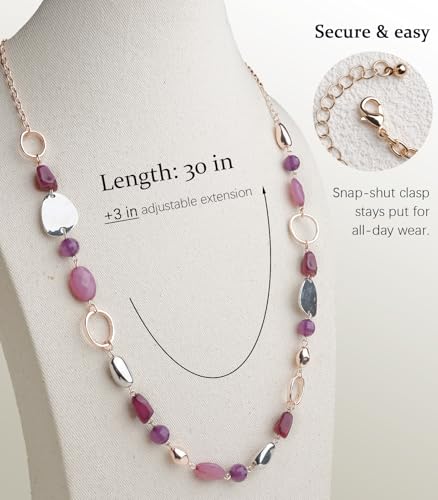 Long Gold Boho Necklaces for Women Beaded Statement Chain Long Necklace Gold Costume Jewelry Birthday Gifts for Her - color: 93-Purple
