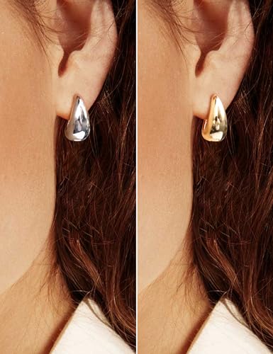 Gold and Silver Hoop Earrings for Women Small Huggie Earrings Hoops | Lightweight Hypoallergenic Hoop Earrings Set for Women Gifts - color: oval hoop