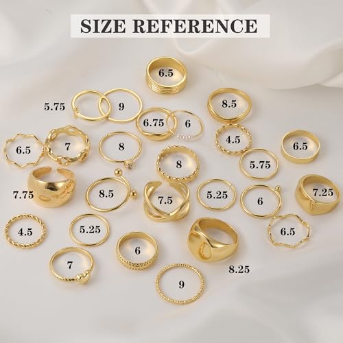 YEEZII 25 Pcs Gold Knuckle Rings Set for Women, Cute Stackable Finger Midi Rings, Dainty Gold Chunky Stacking Statement Womens ring pack - color: Gold-B-25 Pcs