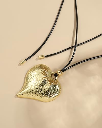 Boho Necklace for Women Large Pendant Necklace Boho Long Choker Leather Gold Necklace Vintage Earthy Jewelry Trendy