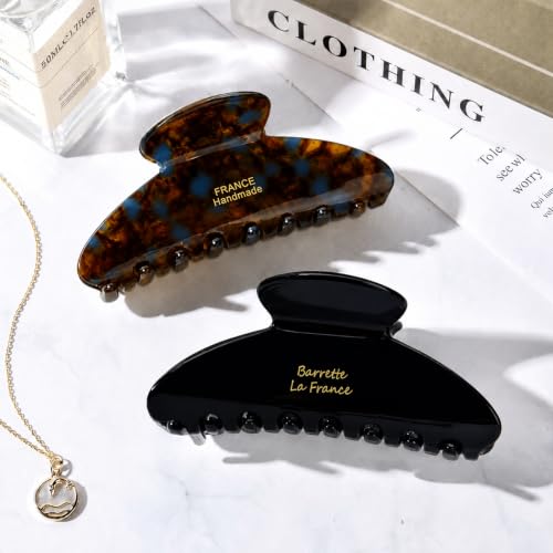 Aileam Acetate Hair Claw Clips for Women, Hair clip French Design Strong Hold Non-Slip claw clips for Thick Hair, 2 Pack - color: Blue Tortoise Black