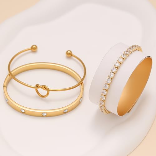 18 K Gold Plated Love Bangle Bracelet Stack Cuff Jewelry for Women Jewelry Set for Women Gift with Box - style: style27