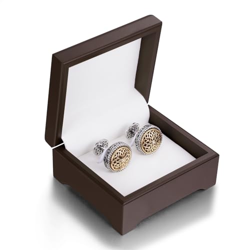 Cuff Links Mens, Cufflinks for Men, Men's Cuff Links for Wedding, Business, Father's Day, Gift for Men, 18K Gold Plated with Luxury Wooden Gift Box - style: Gold with Diamond