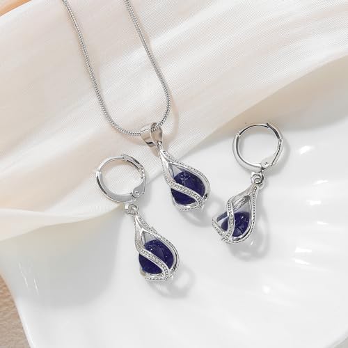IFKM Silver Jewelry Sets for Women Rhinestone Crystal CZ Bridal Bridesmaid Accessories Necklace Earrings set for Wedding Prom Anniversary Birthday Gifts - color: Purple