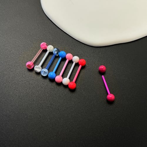 Acrylic Tongue Barbells Rings Candy Color Tongue Piercing Jewelry | 14G Plastic Nipple Ring Colorful Tongue Bars for Women Men - style: Candy