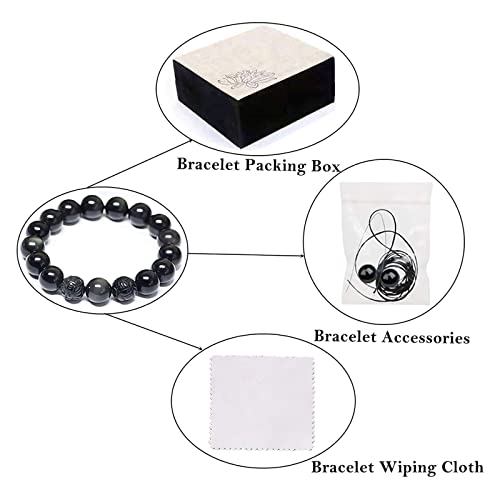 Black Obsidian Bracelet,Feng Shui Black Obsidian Wealth Bracelet for Women Men Couples Handmade Stretch Obsidian Bracelet Bangle with Carved Pixiu Tiger Eye Stone Attract Wealth Money and Good Luck - color: G,10mm,Obsidian