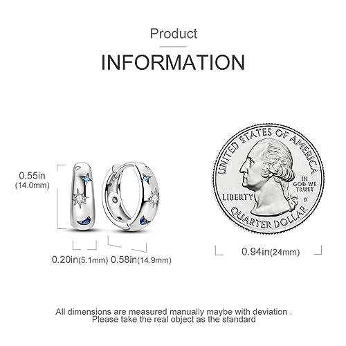 14k Gold Plated Star Moon Sun Huggies Hoops Earrings for Woman | 925 Sterling Silver Cubic Zirconia Twisted Cross Hoop Post Chunky Small Tiny cuff Earring Gift for Her - color: Star Earring