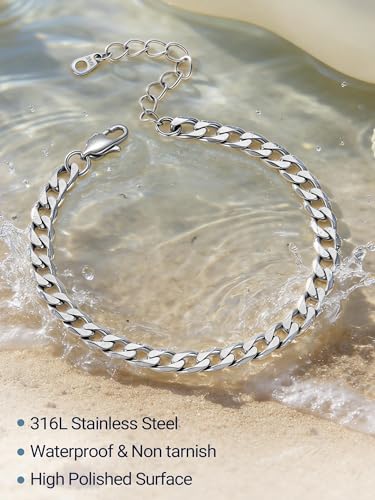 PROSTEEL Ankle Bracelets for Women, Silver/Gold/Black, Waterproof Anklets | Waterproof, Stainless Steel, Summer Beach Jewelry, Durable & No Tarnish, Come with Gift Box, 8-10.5" Adjustable, Plus Size - color: C: silver-cuban chain-6mm
