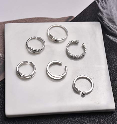 TOBENY 12PCS Gold Toe Rings for Women Non Tarnish Adjustable Open Set | Rose Black Waterproof Toe Ring Set, Sterling Silver Toe Rings, Flower Arrow Tail Band, Dainty Summer Beach Foot Jewelry - color: A-Silver