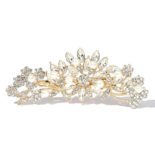 Hapibuy Crystal Rhinestone Pearl Hair Comb Gold Wedding Bridal Hair Pins Accessory - color: Gold-Hair Clip