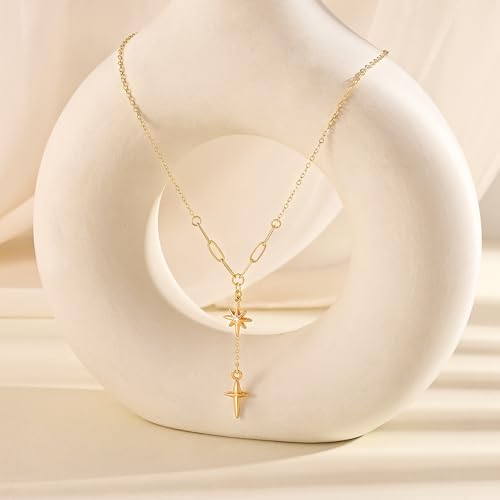 CHESKY Lariat Necklace for Women,14k Gold/Sliver Plated Layered Necklace | Gold/Sliver Long Necklace,Dainty Cross Pendant, Wedding Y-Shaped Drop Chain, Waterproof Jewelry Gift for Women Everyday Wear - style: Ystar