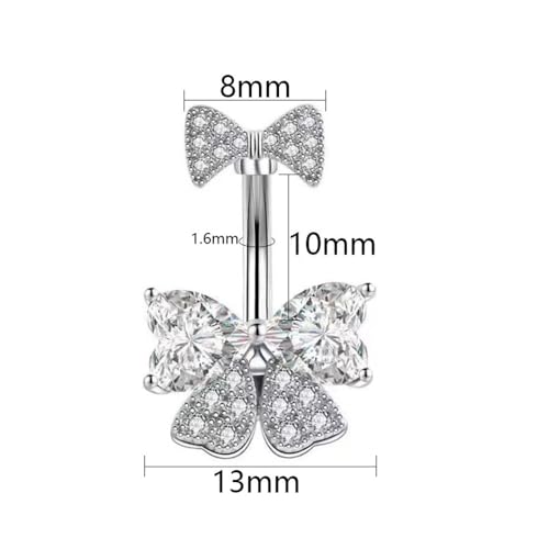14G Rhinestone Bowknot Belly Button Ring for Women - Stainless Steel CZ Crystal Bow Navel Curved Barbell - Sparkling Body Piercing Jewelry - color: Purple