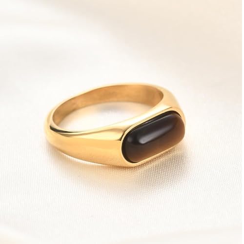 MYNENEY Signet Mens Pinky Rings Statement Wedding for Women - color: Brown stone-Gold