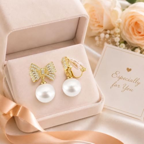 Pearl Shell Earrings for Women Clip on Pearl Earrings Summer Beach Jewelry Tropical Vacation Outfits Accessories - color: B1:white bow clip on earrings