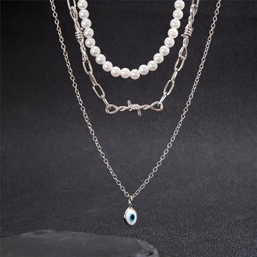 925 Sterling Silver Necklace for Women Trendy, Charming Layered Necklace with Cubic Zirconia Pendant for Her Womens Dainty Diamond Choker Necklaces Holiday Jewelry Gifts for Mom Wife Daughter Lover - color: Evil Eye Necklace-silver03