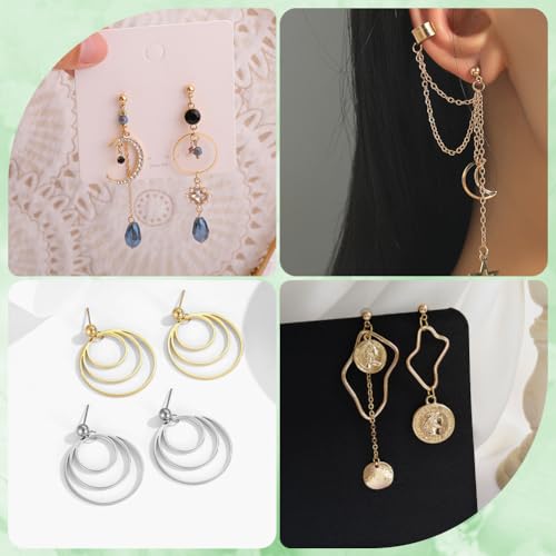 1 Box 200Pcs Ball Post Earring Studs Hypoallergenic Earring Posts Silver Stainless Steel Ear Stud with Butterfly Ear Back and Loop Connector Findings for Jewelry Making Supplies DIY - color: Gold, Stainless Steel Silver
