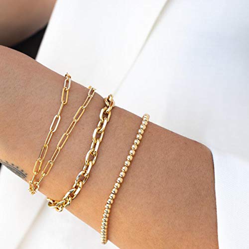 MEVECCO Dainty Chain Bracelets for Women, Layered and Charm Styles | 14K Gold Plated Brass, Select Cubic Zirconia Accents, Single and Multi-Row Structures for Refined Everyday Wristwear - style: Paperclip Chain Oval