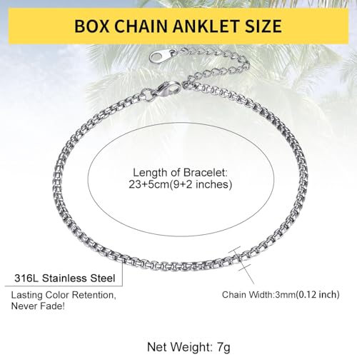ChainsHouse Ankle Bracelets for Women, Stainless Steel Beaded Chain Ankle Bracelet, Womens Heart Anklets for Summer Beach Jewelry Gifts - color: G: box-3mm-stainless steel