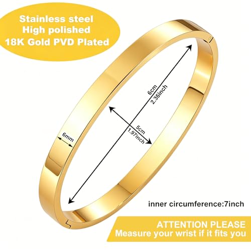 Waterproof Gold Bangle Bracelet sets for Women, 18K Gold PVD Plated Stainless Steel Stackable Bracelets Non Tarnish Oval Design, Minimalist Trendy Premium Jewelry - color: Gold