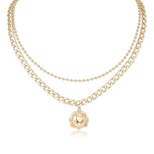 Layered Necklace Set for Women, Mixed Metal Evil Eye Charm Jewelry, Trendy | Mixed Metal Layered Necklace with Evil Eye, Star and Spike Charms for Women Who Love Trendy Boho & Edgy Jewelry - style: 2PCS gold
