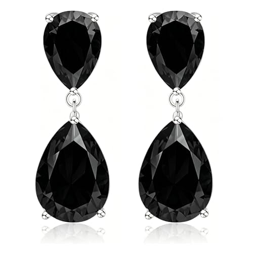 Teardrop Crystal Drop Earrings for Women, 14K Gold Plated Large Double Teardrop Dangle Earrings,Rhinestone Earrings for Wedding Prom Bridesmaid Party,Emerald/Red/Blue/Black/Pink/White Statement Earrings - color: red