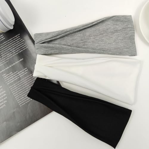 YONUF Fashion Headbands For Women Wide Headband Yoga Workout Head Bands Hair Accessories Band Black White Gray 6 Pack - color: Black/White/Gray