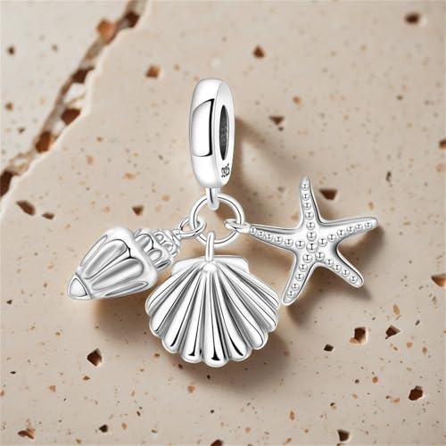 925 Sterling Silver Charms Bead for Bracelets Necklaces, Star Moon Crescent Sun Solar Pendent, Blue Ocean Starfish Shells Turtle Crab Starry Sea Cute Jewelry Birthday Gifts for Women Men - style: Seashell charms