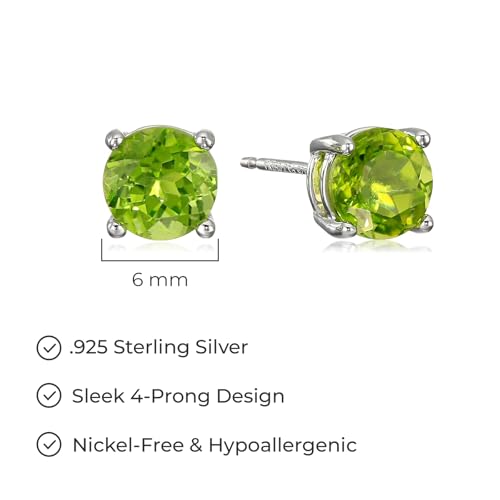 Amazon Essentials Sterling Silver Round Birthstone Stud Earrings - color: Green Peridot, August