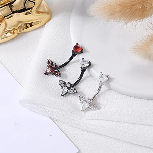 MIFYNN Stainless Steel Belly Button Ring Bat Belly Button Ring Butterfly Belly Button Ring 14G Surgical Steel Navel Ring Belly Piercing Jewelry Halloween Body Jewelry Gift for Women - color: Silver bat