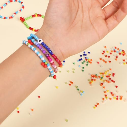 Quefe 24 Colors 10800pcs 3mm Glass Seed Beads Kit | 8/0 Craft Glass Beads, Friendship Bracelet Kits, 3mm Seed Beads, Bracelets Making Jewelry Necklaces DIY Craft Supplies