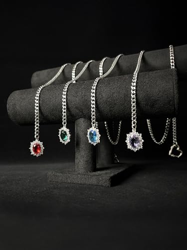 Women's Heart O-Ring Slip Chain Necklace, Double Layered Adjustable 39'' Cuban Chain with Detachable Heart Clasp and Colorful Rhinestone Pendant - color: 39'' Silver-Emerald Green