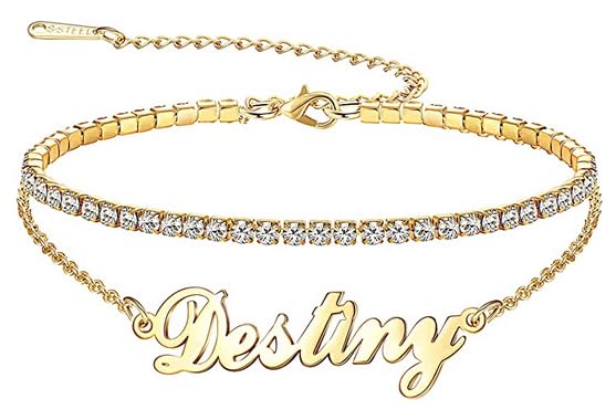 Custom Ankle for Women for Women 18K Gold Plated Adjustable Name Anklet Customized Beach Anklet Gifts - color: Name Anklet with CZ Chain