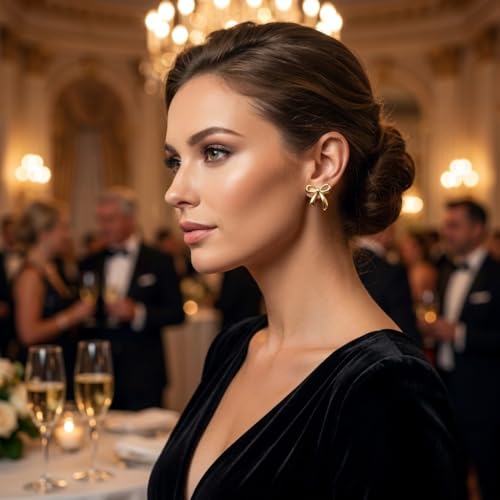 Gold Bow Earrings for Women, Long Tassel Chain Drop Earrings, Trendy Small Bow Earrings, Ribbon Waterfall Dangling Earrings, Pearl Bow Earrings, Sparkly Elegant Bowknot Preppy Jewelry Gifts for Women - color: Y