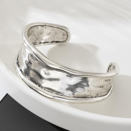 Silver Bracelets for Women Irregular Hammered Cuff Adjustable Open Cuff - color: A-chunky gold bracelets