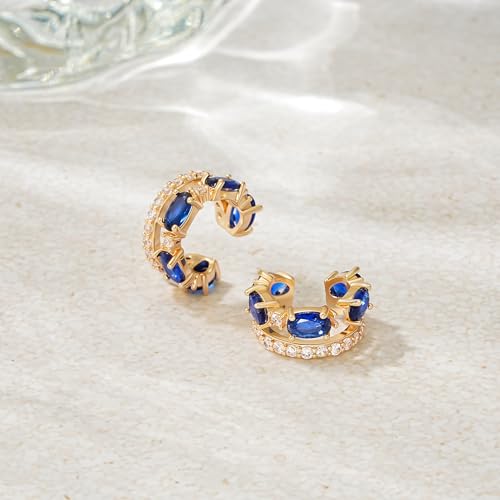 WEARON Ear Cuff Earrings for Women, Ear Cuffs Non Piercing, 14K Gold Plated Jewelry Zircon Diamond Turquoise Earrings Hypoallergenic Jewelry Gifts for Woman - color: Blue/Single