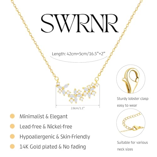 Gold Necklace for Women, Dainty 14K Gold Plated Pendant Necklaces for Women Trendy Simple Choker Chain Cubic Zirconia Circle/Interlocking/Sun/Pearl Necklace Fashion Jewelry Charm Gifts - color: CZ Flower-2