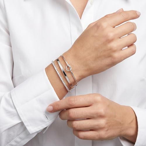 925 Sterling Silver Bracelets for Women Stack, Trendy Tennis Bangle Cuff Jewelry Set 14K Gold Plated, Adjustable Bracelet Set for Wrist Essentials, Women Fashion Watch Band Acecessories - style: Bracelet_3pcs(Dainty Tennis Set1-Silver)
