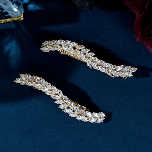 Rhinestone Hair Barrettes for Women Crystal Gold Hair Clips French Design Wedding Bridal Hair Accessories for Wedding Prom Fancy Hair Jewelry for Women Girls