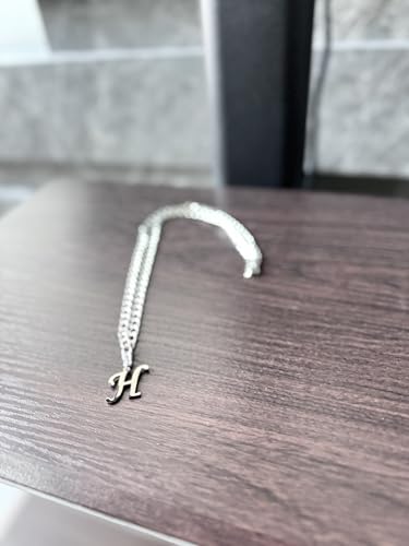 Stainless Steel Initial A-Z Necklace for Men Women,Cuban Chain,Titanium Steel Initial Letter Pendant Charm Necklaces Accessories Jewelry for Woman Man,21 Inch Chain - color: H