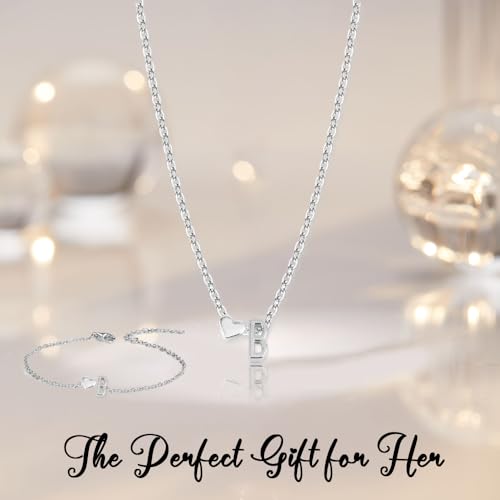 Gold Bracelets For Women Heart Initial Letter Pendant Necklace and Bracelet Set Personalized Jewelry Sets for Women Birthday Gifts for Mom Her Daughter Initial Necklace 14K Silver Plated - style: Silver-B