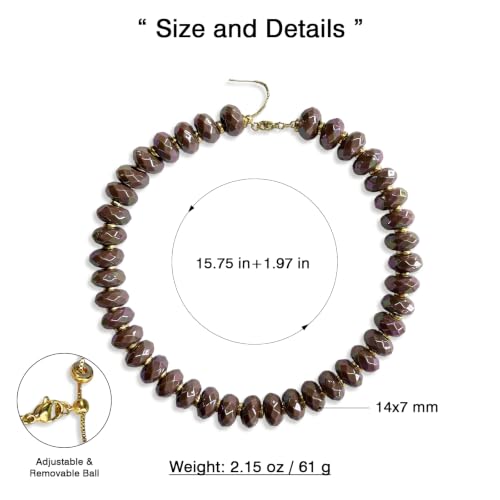 Colorful Chunky Acrylic Beaded Choker Necklaces for Women | Multicolor Faceted Beads, Sturdy Metal Chain, Adjustable Detachable, Lightweight, Summer Boho, Sparkly Statement Jewelry Gift - color: Brown
