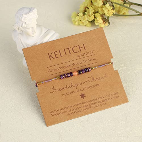 KELITCH Crystal Agate Friendship Bracelet Handmade Seed Beads Adjustable Bracelets for Women - color: Purple