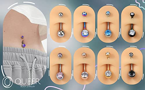 OUFER Titanium Belly Button Rings, Internally Threaded Belly Ring, Round CZ Navel Rings for Women Men - color: Purple, size: 1.6*14MM