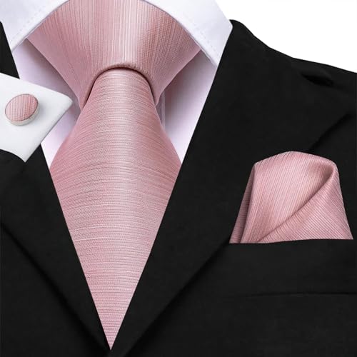 Dubulle Mens Paisley Striped Tie Woven Necktie for Men and Handkerchief Cufflinks Set Wedding Formal Business - color: Blush Rose Gold