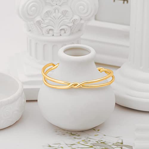 PERNNLA PEARL Dainty Gold Bar Bracelet for Women Simple Delicate Thin Cuff Bangle Hook Bracelet 18K Gold Plated Handmade Minimalist Jewelry - color: 15.Knot